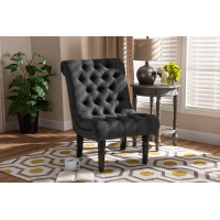 Baxton Studio 1810-Grey-CC Barthe Classic and Traditional Gray Fabric Upholstered Accent Chair with Rolled Back